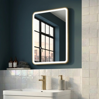 Delphi Sparta Brushed Brass Framed LED Touch Sensor Bathroom Mirror 700mm x 500mm | Product Image