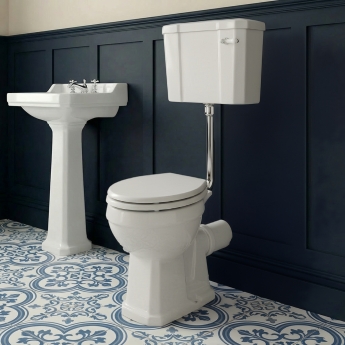 Delphi Stratford Traditional Extended Height Low Level Toilet (inc White MDF Seat) | Product Image