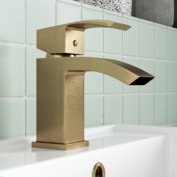 Delphi Swallow Brushed Brass Mono Basin Mixer Tap | Product Image
