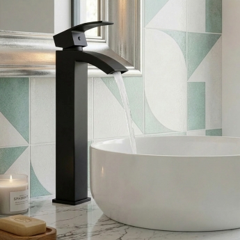 Delphi Swallow Matt Black High Rise Tall Mono Basin Mixer Tap | Product Image