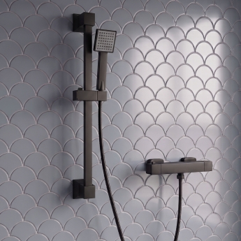 Delphi Swanley Thermostatic Square Bar Mixer Shower with Shower Kit - Black | Product Image