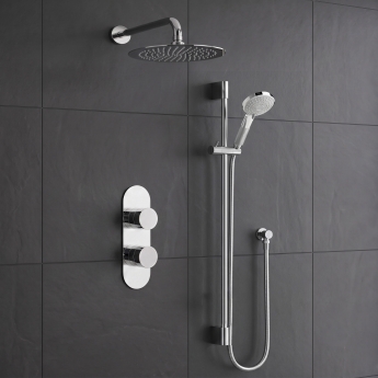 Delphi Theory Chrome Dual Concealed Shower Set with Large Drencher Head and Slide Rail Kit | Product Image