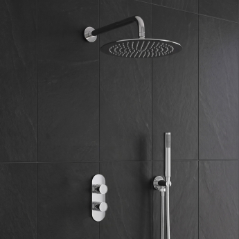 Delphi Theory Chrome Dual Concealed Shower Set with Large Drencher Head and Handset | Product Image