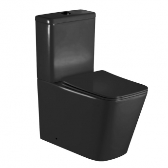 Delphi Torbole Rimless Close Coupled Toilet with Push Button Cistern Matt Black - Slim Soft Close Seat