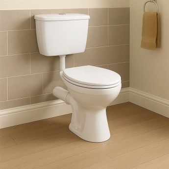 Delphi Trade Low Level Toilet with Side Inlet Push Button Cistern (inc Soft Close Seat)