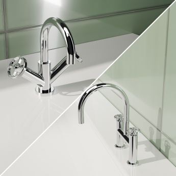 Delphi Turbine Chrome Basin Mixer and Bath Filler Tap Set (inc Press Top Waste) | Product Image