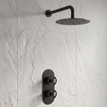 Delphi Turbine Matt Black Dual Concealed Shower Set with Fixed Head | Product Image