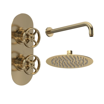 Delphi Turbine Brushed Brass Dual Concealed Shower Set with Fixed Head | Product Image