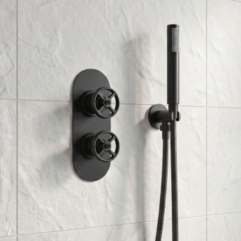 Delphi Turbine Matt Black Dual Concealed Shower Set with Handset and Bracket | Product Image