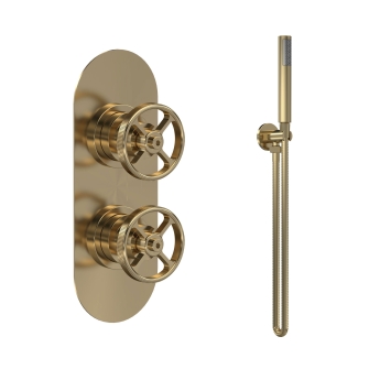 Delphi Turbine Brushed Brass Dual Concealed Shower Set with Handset and Bracket | Product Image