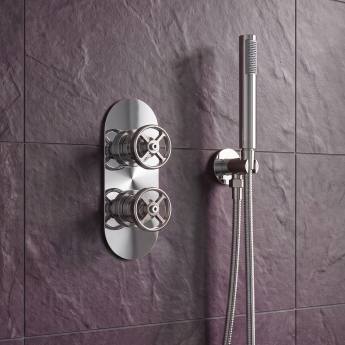 Delphi Turbine Chrome Dual Concealed Shower Set with Handset and Bracket | Product Image
