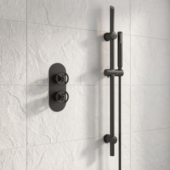 Delphi Turbine Matt Black Dual Concealed Shower Set with Slide Rail Kit | Product Image