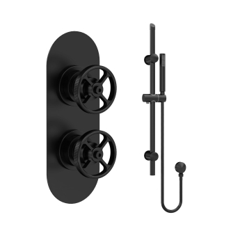 Delphi Turbine Matt Black Dual Concealed Shower Set with Slide Rail Kit | Product Image