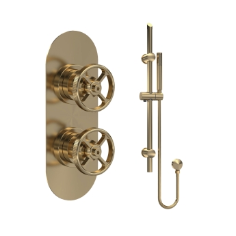 Delphi Turbine Brushed Brass Dual Concealed Shower Set with Slide Rail Kit | Product Image
