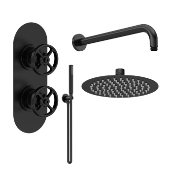 Delphi Turbine Matt Black Dual Concealed Shower Set with Fixed Head and Handset | Product Image