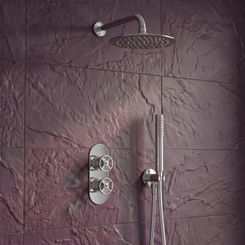 Delphi Turbine Chrome Dual Concealed Shower Set with Fixed Head and Handset | Product Image