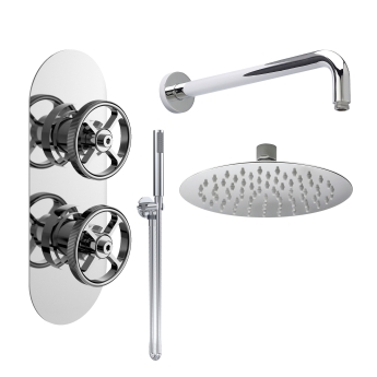 Delphi Turbine Chrome Dual Concealed Shower Set with Fixed Head and Handset | Product Image
