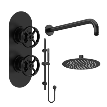Delphi Turbine Matt Black Dual Concealed Shower Set with Fixed Head and Slide Rail Kit | Product Image