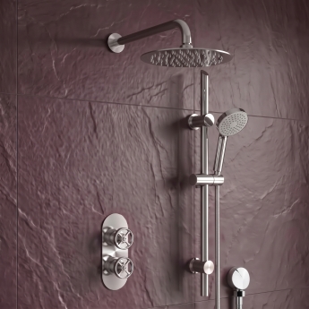Delphi Turbine Chrome Dual Concealed Shower Set with Fixed Head and Slide Rail Kit | Product Image