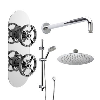 Delphi Turbine Chrome Dual Concealed Shower Set with Fixed Head and Slide Rail Kit | Product Image