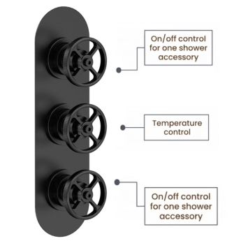 Delphi Turbine Matt Black Triple Concealed Shower Set with Fixed Head and Handset | Product Image