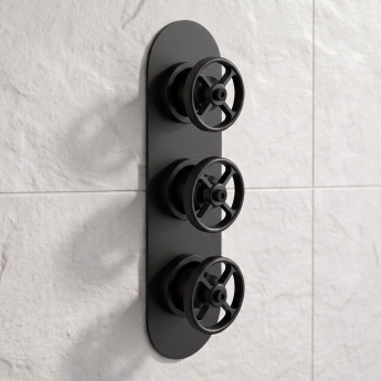 Delphi Turbine Matt Black Triple Concealed Shower Set with Fixed Head and Handset | Product Image