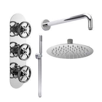 Delphi Turbine Chrome Triple Concealed Shower Set with Fixed Head and Handset | Product Image