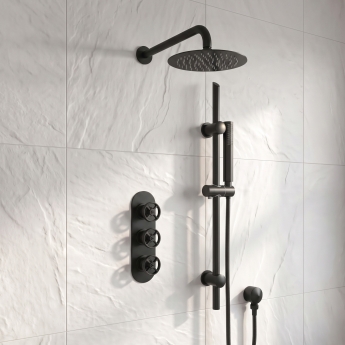 Delphi Turbine Matt Black Triple Concealed Shower Set with Fixed Head and Slide Rail Kit | Product Image