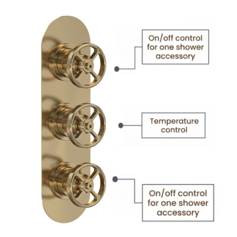 Delphi Turbine Brushed Brass Triple Concealed Shower Set with Fixed Head and Handset | Product Image