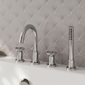 Delphi Turbine Chrome 4-Hole Pillar Mounted Bath Shower Mixer Tap (inc Kit) | Product Image