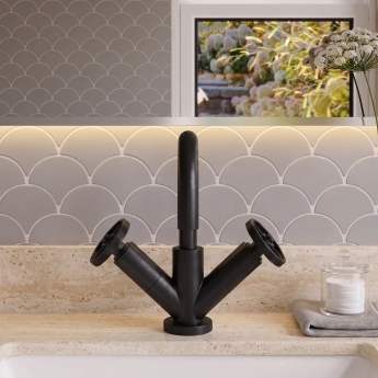 Delphi Turbine Matt Black Mono Basin Mixer Tap (inc Press Top Waste) | Product Image