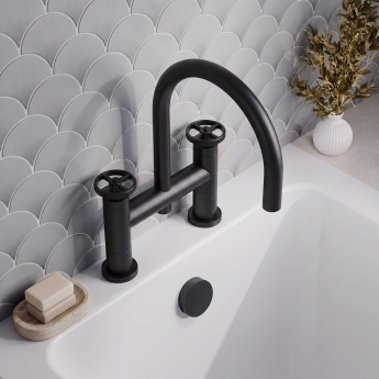 Delphi Turbine Matt Black Pillar Mounted Bath Filler Tap | Product Image