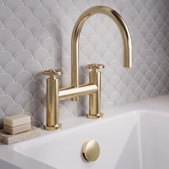 Delphi Turbine Brushed Brass Pillar Mounted Bath Filler Tap | Product Image