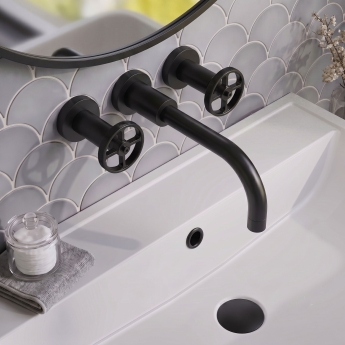 Delphi Turbine Matt Black 3-Hole Wall Mounted Basin/Bath Mixer Tap | Product Image