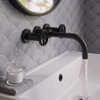 Delphi Turbine Matt Black 3-Hole Wall Mounted Basin/Bath Mixer Tap | Product Image