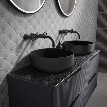 Delphi Turbine Matt Black 3-Hole Wall Mounted Basin/Bath Mixer Tap | Product Image