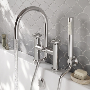 Delphi Turbine Chrome Pillar Mounted Bath Shower Mixer Tap (inc Kit) | Product Image