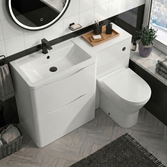 Delphi Vega Satin White 1300mm 2-Drawer Waterproof Bathroom Furniture Combination Unit | Product Image