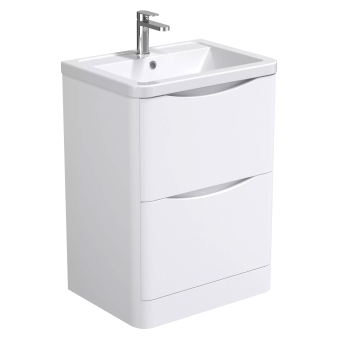 Delphi Vega Satin White 600mm 2-Drawer Floor Standing Waterproof Vanity Unit with Basin | Product Image