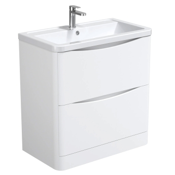 Delphi Vega Satin White 800mm 2-Drawer Floor Standing Waterproof Vanity Unit with Basin | Product Image