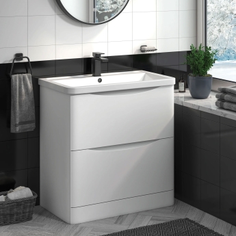 Delphi Vega Satin White 800mm 2-Drawer Floor Standing Waterproof Vanity Unit with Basin | Product Image