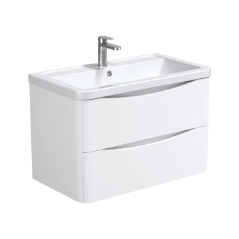 Delphi Vega Satin White 800mm 2-Drawer Wall Hung Waterproof Vanity Unit with Basin | Product Image