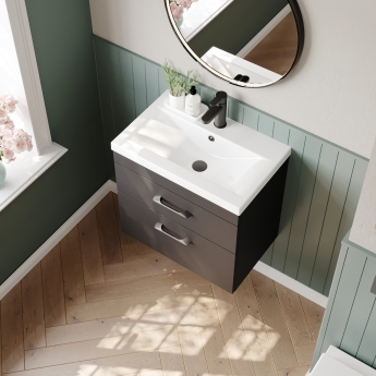 Versa Arc Wall Hung 2-Drawer Vanity Unit with Black Handle - 600mm Wide - Dark Grey | Product Image