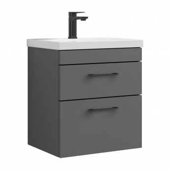 Versa Trim Wall Hung 2-Drawer Vanity Unit with Basin and Black Handle - 500mm Wide - Dark Grey