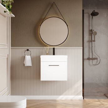 Versa Trim Wall Hung 1-Drawer Vanity Unit with Basin and Black Handle - 500mm Wide - Gloss White | Product Image