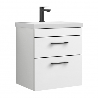 Versa Trim Wall Hung 2-Drawer Vanity Unit with Basin and Black Handle - 500mm Wide - Gloss White