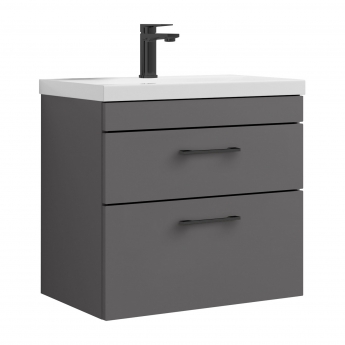 Versa Trim Wall Hung 2-Drawer Vanity Unit with Basin and Black Handle - 600mm Wide - Dark Grey
