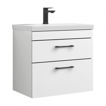 Versa Trim Wall Hung 2-Drawer Vanity Unit with Basin and Black Handle - 600mm Wide - Gloss White