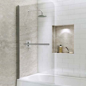 Delphi Vodas 6 Radius Hinged Bathscreen With Towel Rail 1400mm H x 800mm W - 6mm Glass