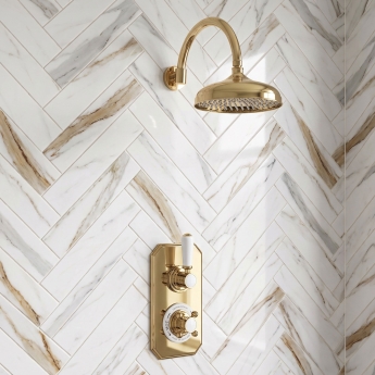 Delphi Windsor Brushed Brass Dual Concealed Shower Set with Large Drencher Head | Product Image